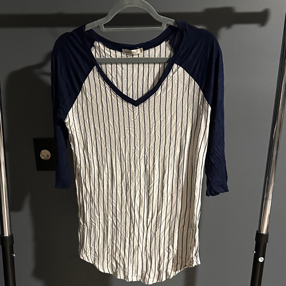 Heart Hips Navy and Cream Striped Long Sleeve Top